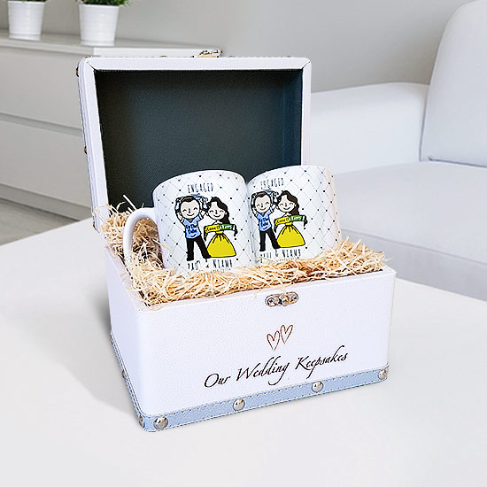 Our Wedding Keepsake Box With en-GAA-ged mugs