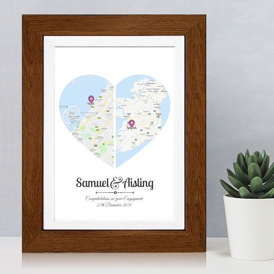 2 Hearts Map Engagement Gift