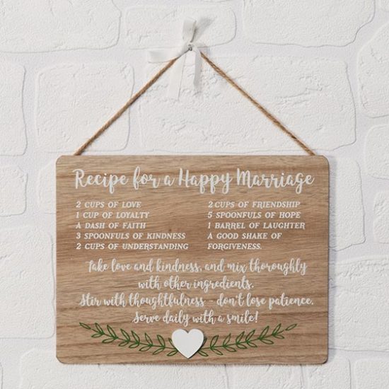Recipe for a Happy Marriage MDF Plaque