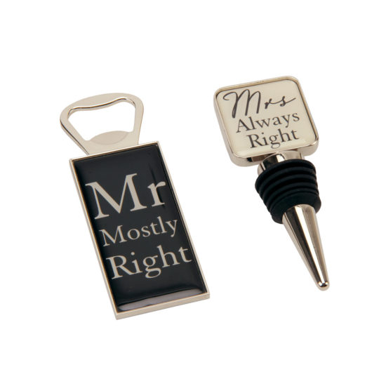 Mr & Mrs Bottle Stop and Opener Set