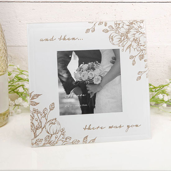 There Was You Pale Grey Glass Gold Floral Frame
