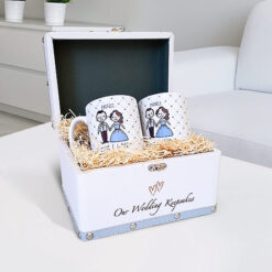 Our Wedding Keepsake Box With Engaged and Happy Mugs (Customisable)