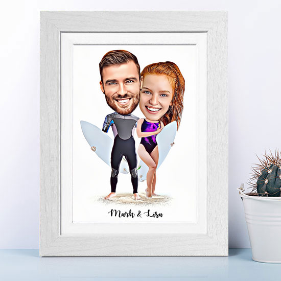 Surfs Up Couple Caricature (Same Sex Option Available)