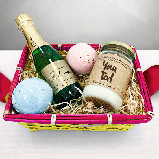 Personalised Candle & Mini Champagne Hamper