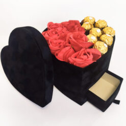 Velvet Heart Silk Flower and Ferrero Rocher with Compartment