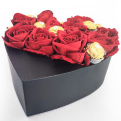 Heart Shaped Silk Flower and Ferrero Rocher Box with Stand