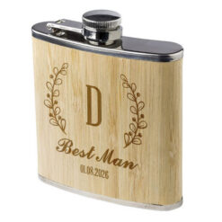 Personalised Best Man Bamboo Hip Flask – 6oz Stainless Steel